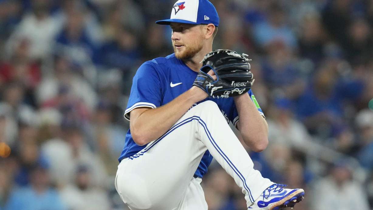 Toronto Blue Jays pitcher Eric Lauer (56) works against the Boston Red Sox during fourth inning MLB baseball action in Toronto on Thursday Sept. 25, 2025.