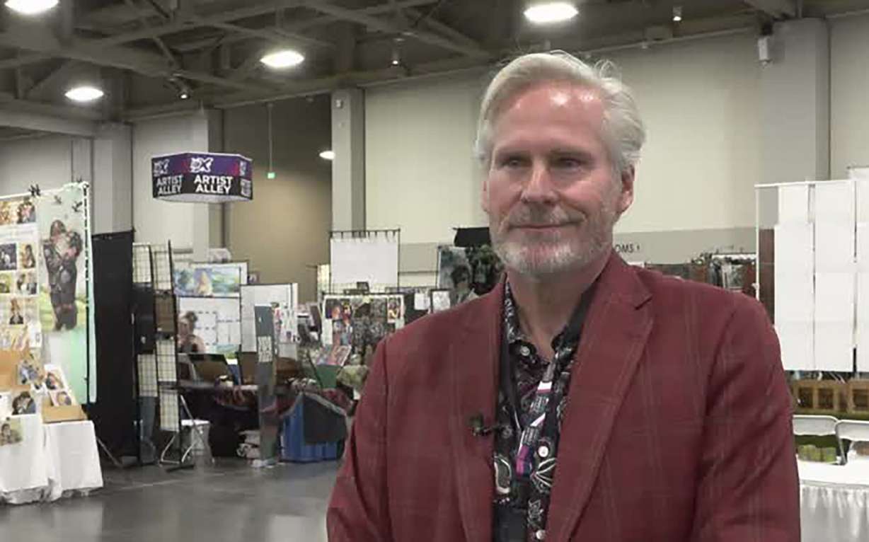 FanX Producer Dan Farr talks to KSL on Thursday in Salt Lake City. Organizers this year banned AI-generated art at the event.