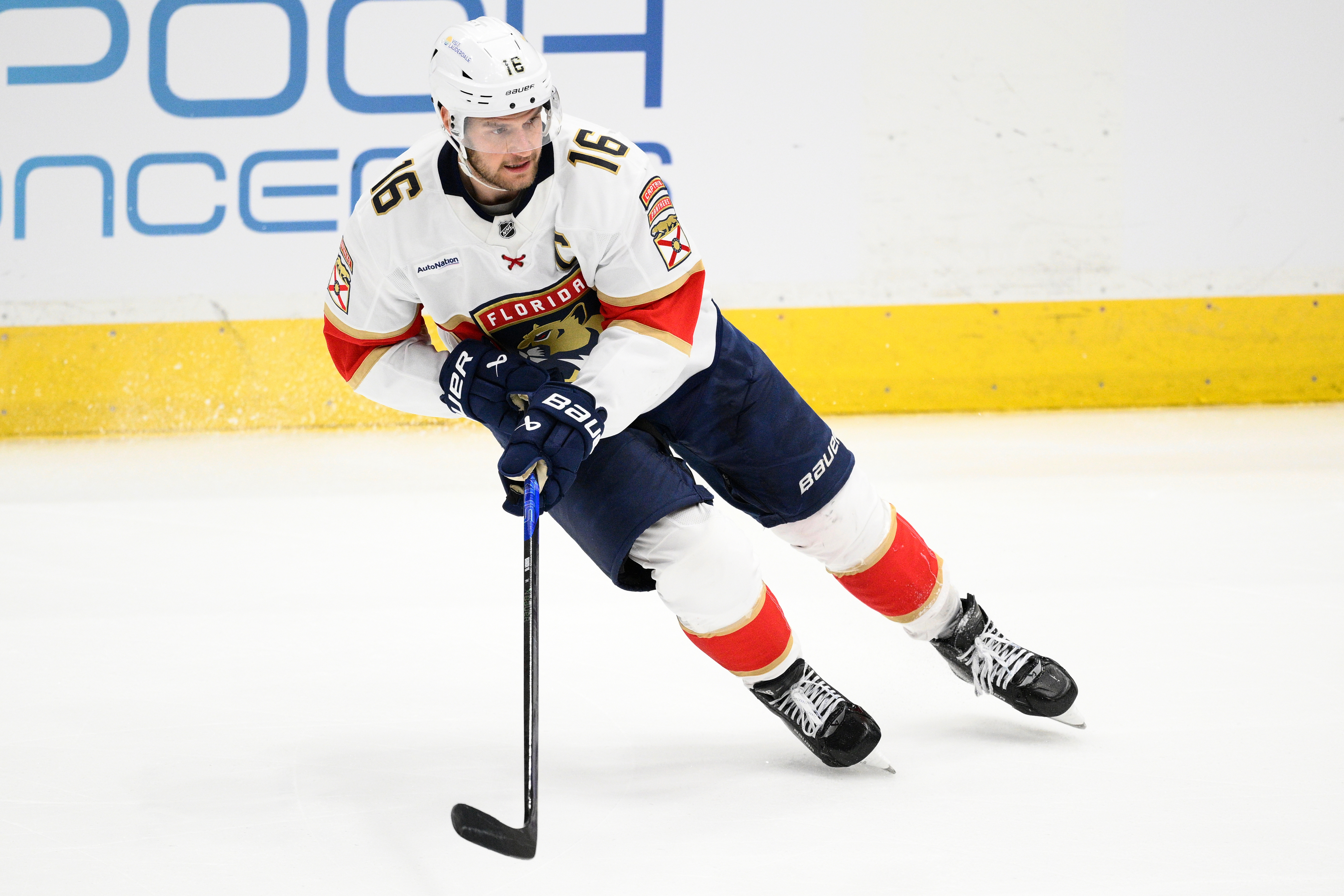 FILE - Florida Panthers center Aleksander Barkov (16) skates during the third period of an NHL hockey game against the Washington Capitals, Saturday, March 22, 2025, in Washington. 