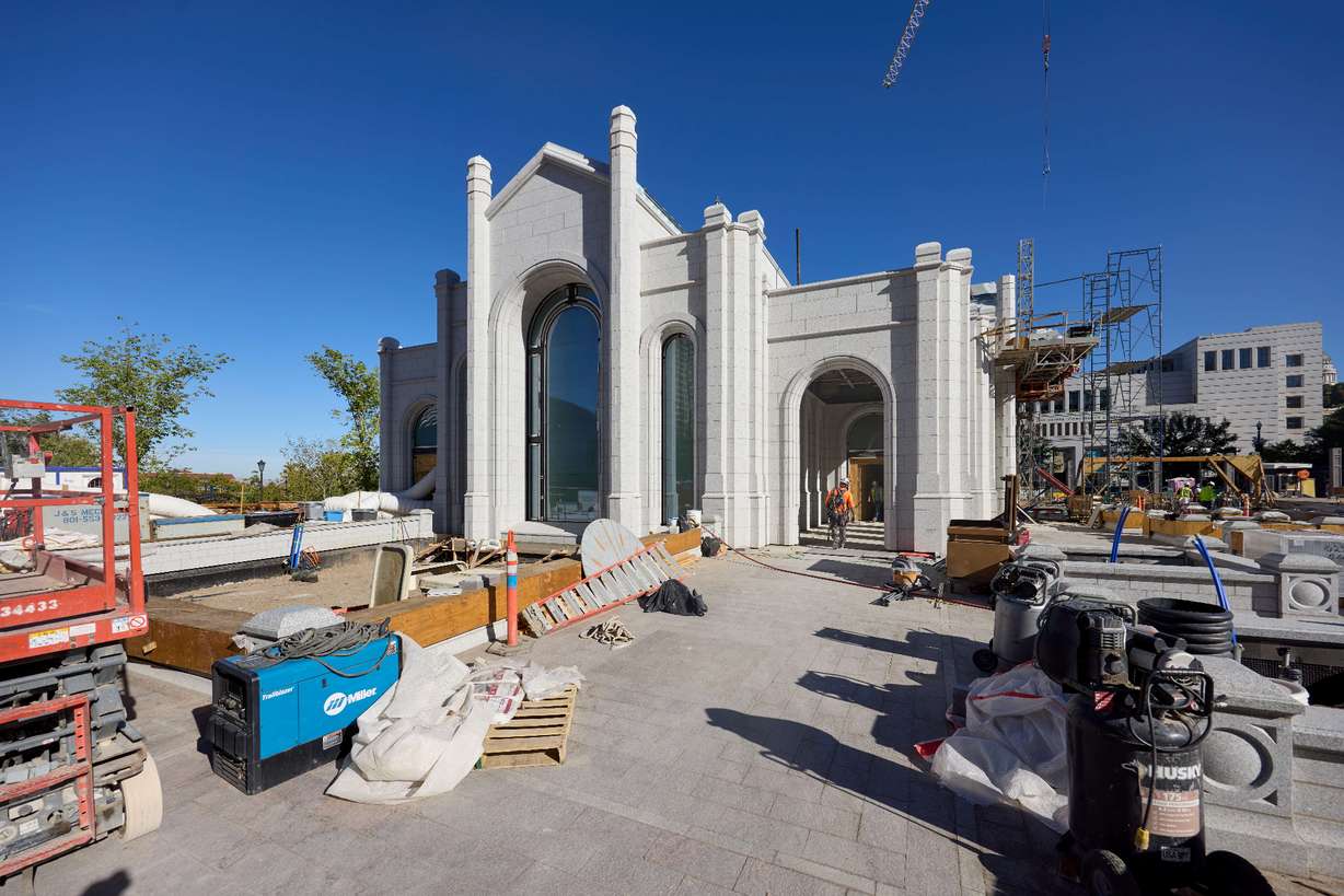 Work nears completion on the West Temple Entrance Building to the Salt Lake Temple of The Church of Jesus Christ of Latter-day Saints on Sept. 10.
