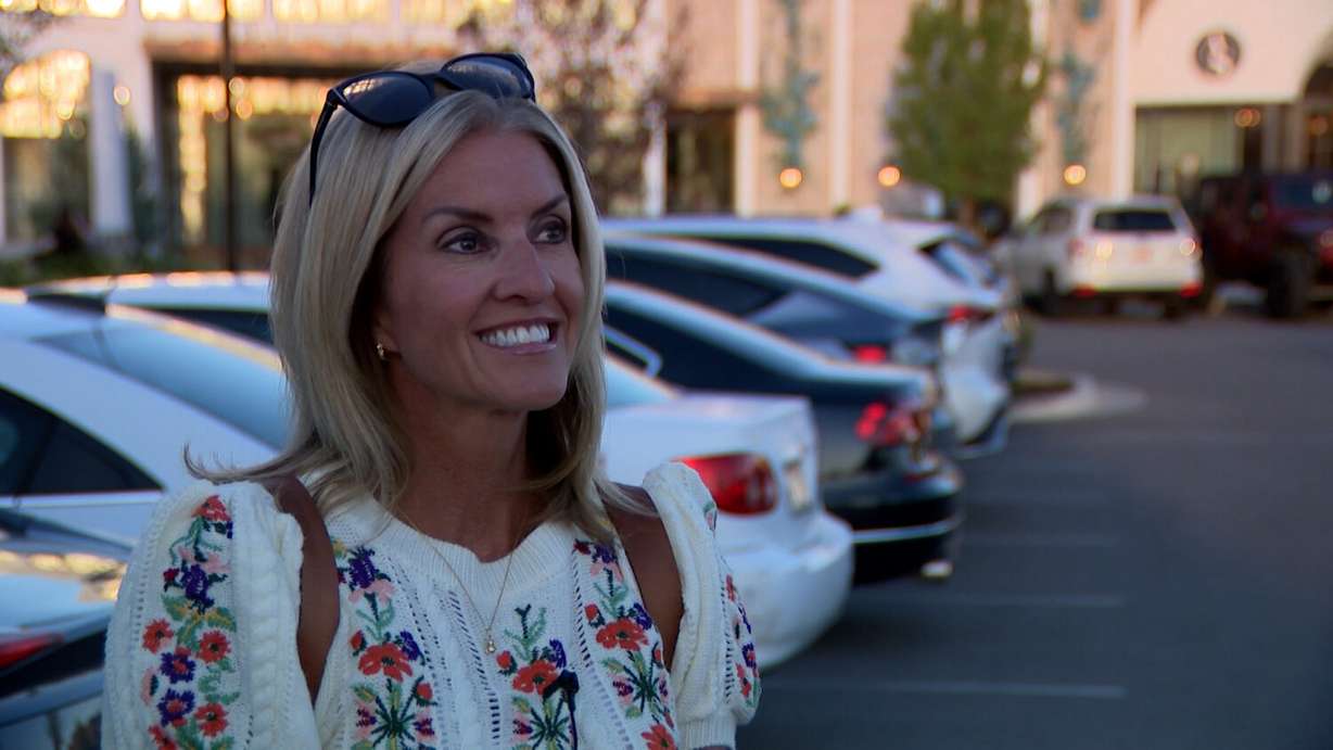 Susie McAllister speaks with KSL-TV in Riverton on Thursday. McAllister is excited for the new Bangerter Highway interchange at 2700 West in Bluffdale to open.