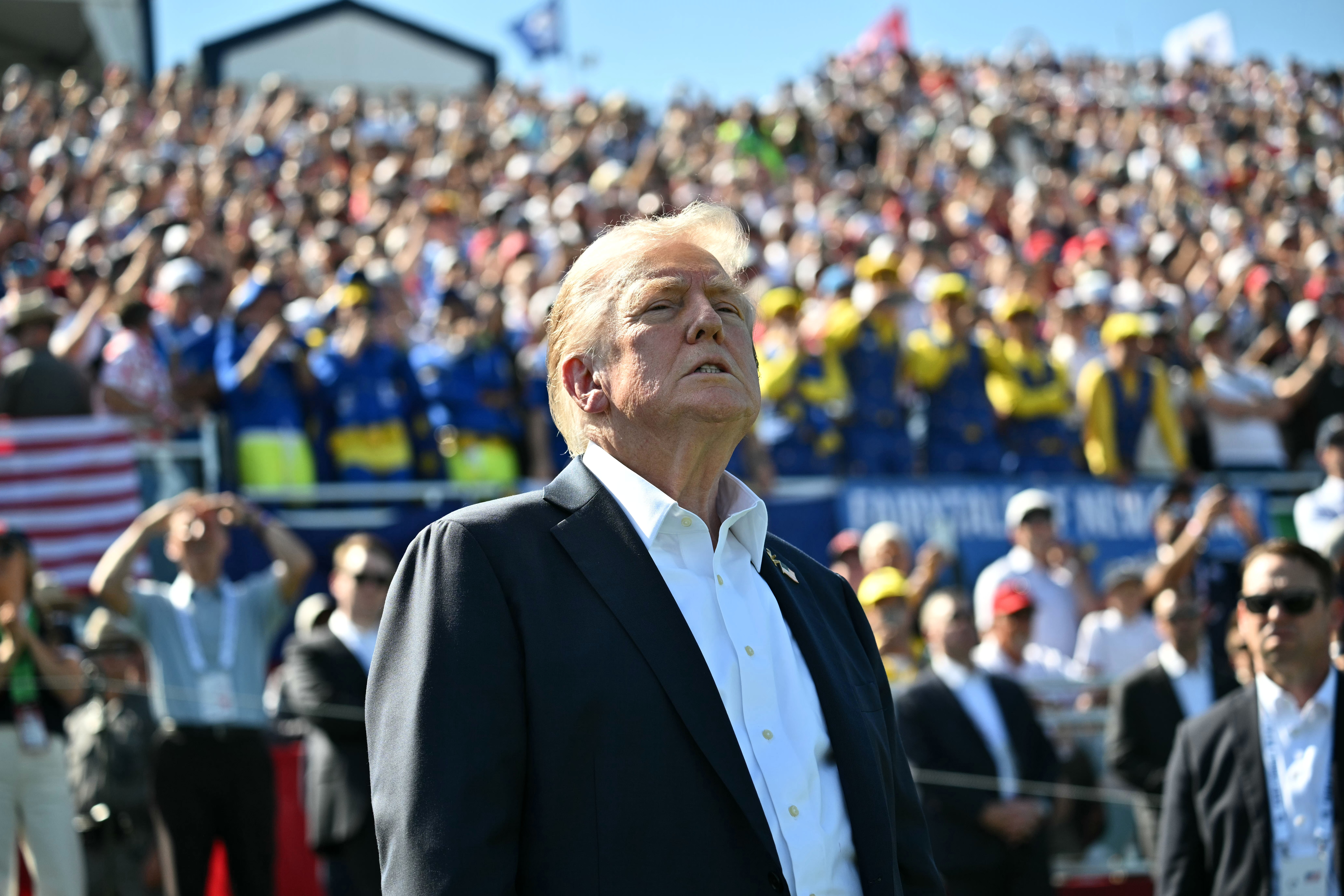 President Donald Trump attends the Ryder Cup golf tournament at Bethpage Black Golf Course in Farmingdale, N.Y., Friday, Sept. 26, 2025.