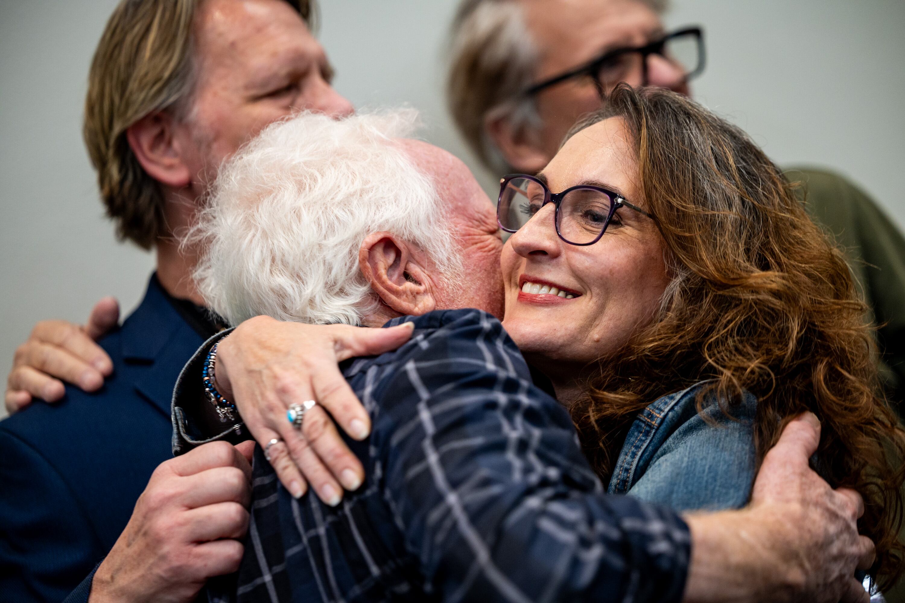Stephanie Goodman hugs actor Donny Most after a “Happy Days” panel discussion at FanX at the Salt Palace Convention Center, Thursday. Most and his fellow co-stars all still speak highly of each other.