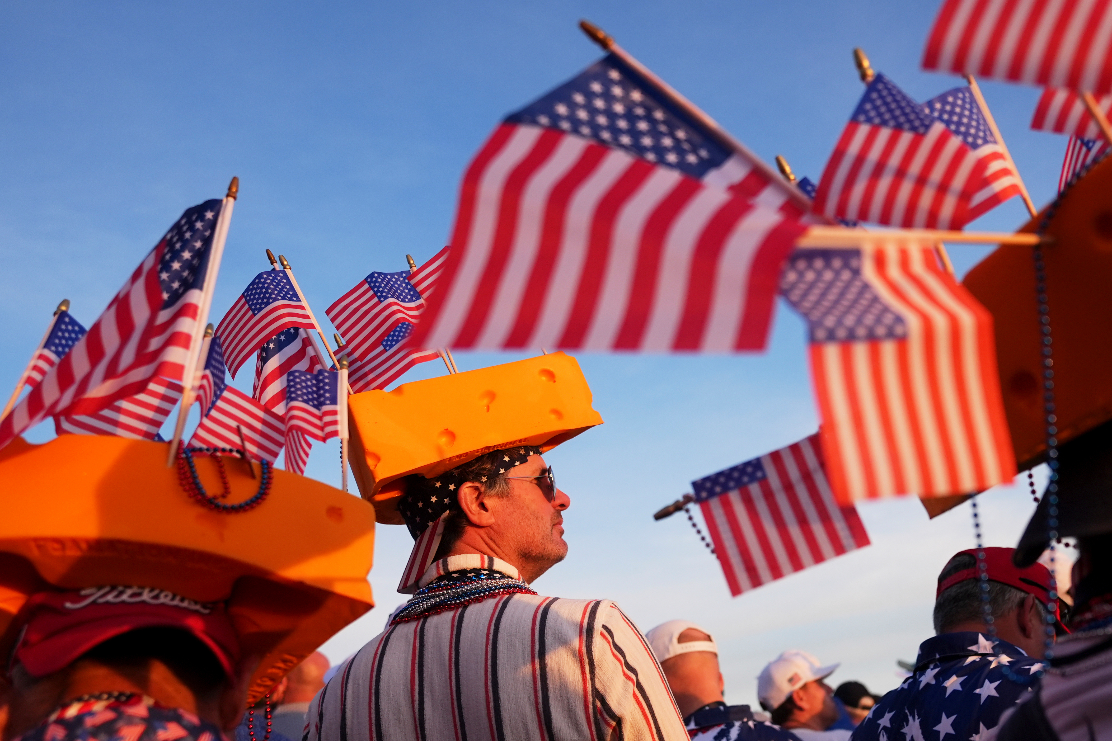 Fans watch on the first hole at Bethpage Black golf course during the Ryder Cup golf tournament, Saturday, Sept. 27, 2025, in Farmingdale, N.Y. 