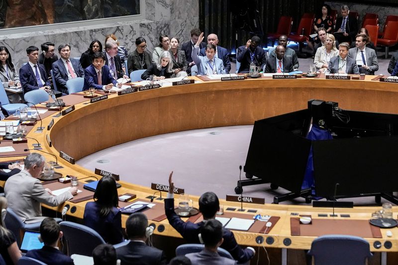 Members of the United Nations Security Council vote on a resolution by Russia and China to delay the reimposition of sanctions on Iran during the 80th U.N. General Assembly in New York City, Friday. European powers and the U.S. made clear that diplomacy was still an option despite the reinstatement of sanctions.