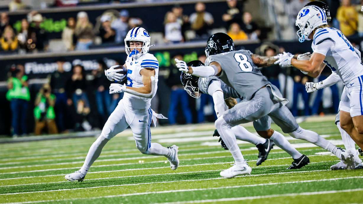 BYU's Cody Hagen runs with the ball during a Big 12 football game against Colorado, Saturday, Sept. 27, 2025 at Folsom Field in Boulder, Colorado.
