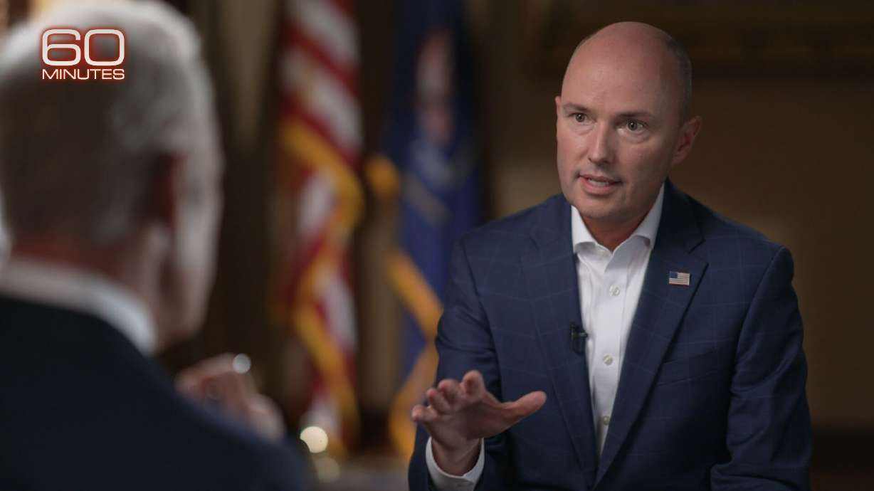 Utah Gov. Spencer Cox speaks with "60 Minutes" correspondent Scott Pelley during the Sunday broadcast.