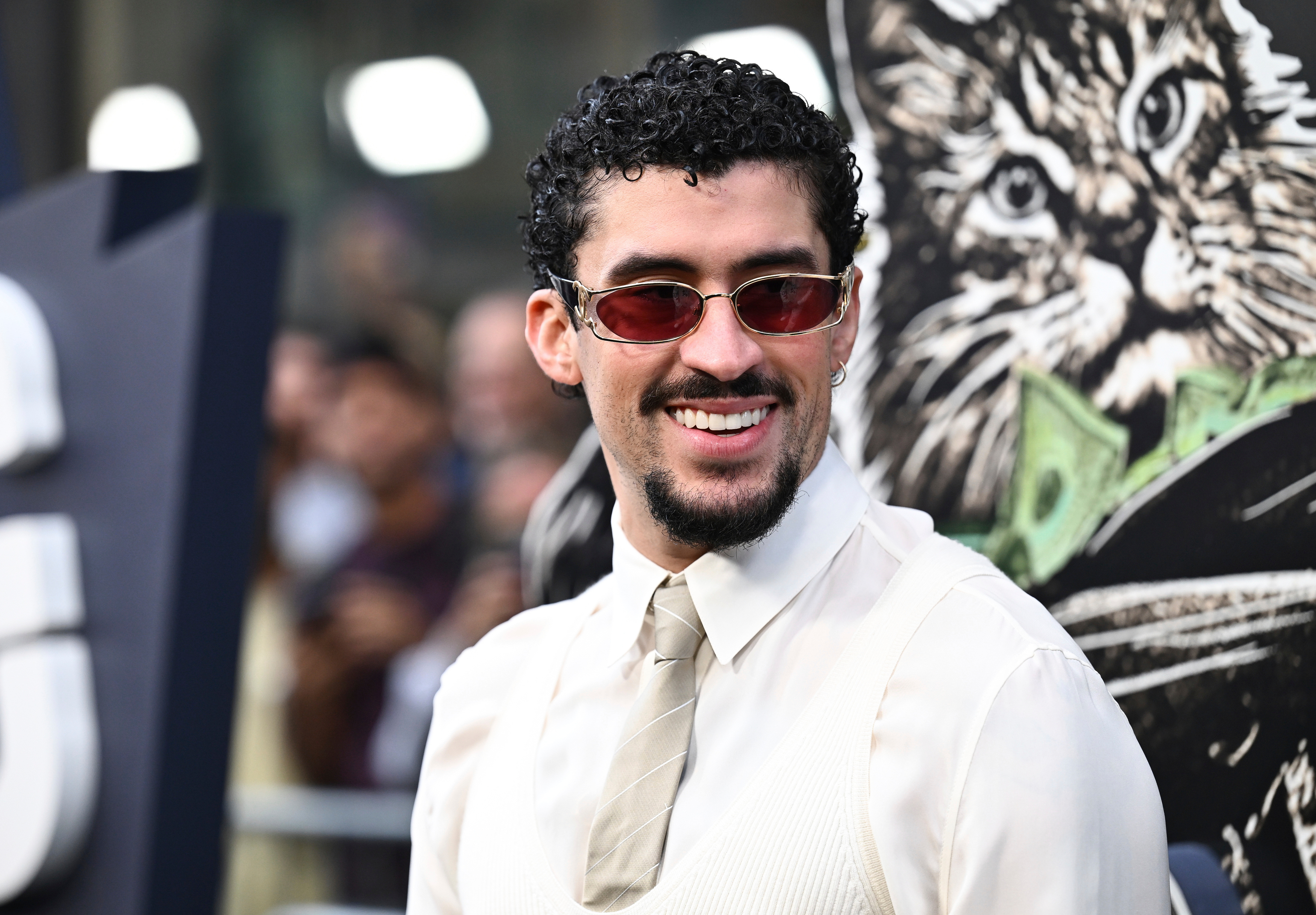 FILE - Benito Antonio Martinez Ocasio (aka Bad Bunny) attends the premiere of "Caught Stealing" at Regal Union Square on Tuesday, Aug. 26, 2025, in New York. 