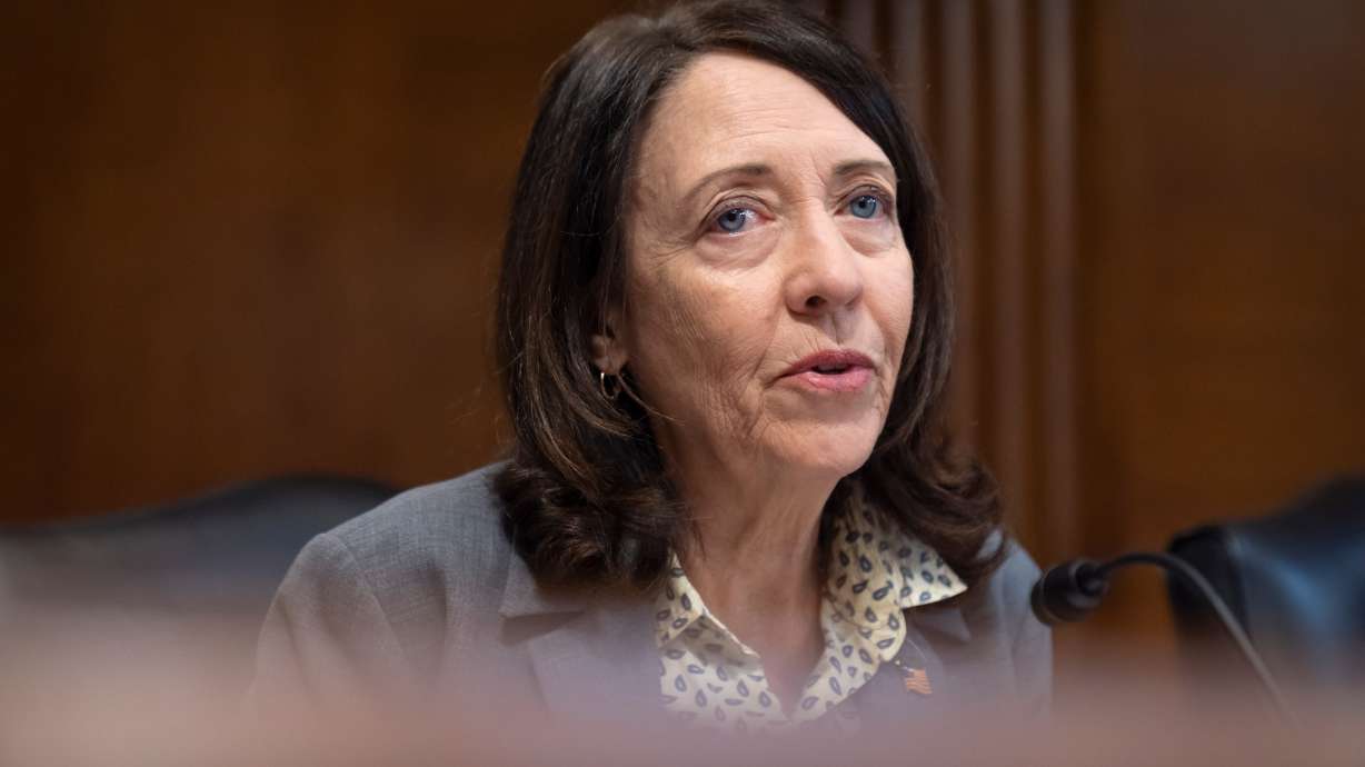 FILE - Sen. Maria Cantwell, D-Wash., speaks during a hearing of the Senate Committee on Energy and Natural Resources on Capitol Hill, Thursday, July 10, 2025, in Washington.