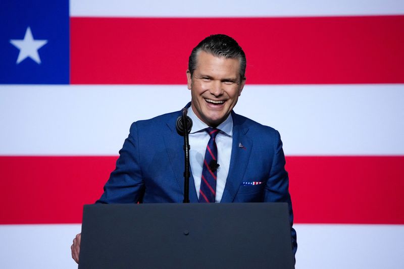Secretary of Defense Pete Hegseth speaks at Marine Corps Base Quantico in Quantico, Va., Tuesday. Hegseth told senior military leaders to resign if his words "were making (their) hearts sink."
