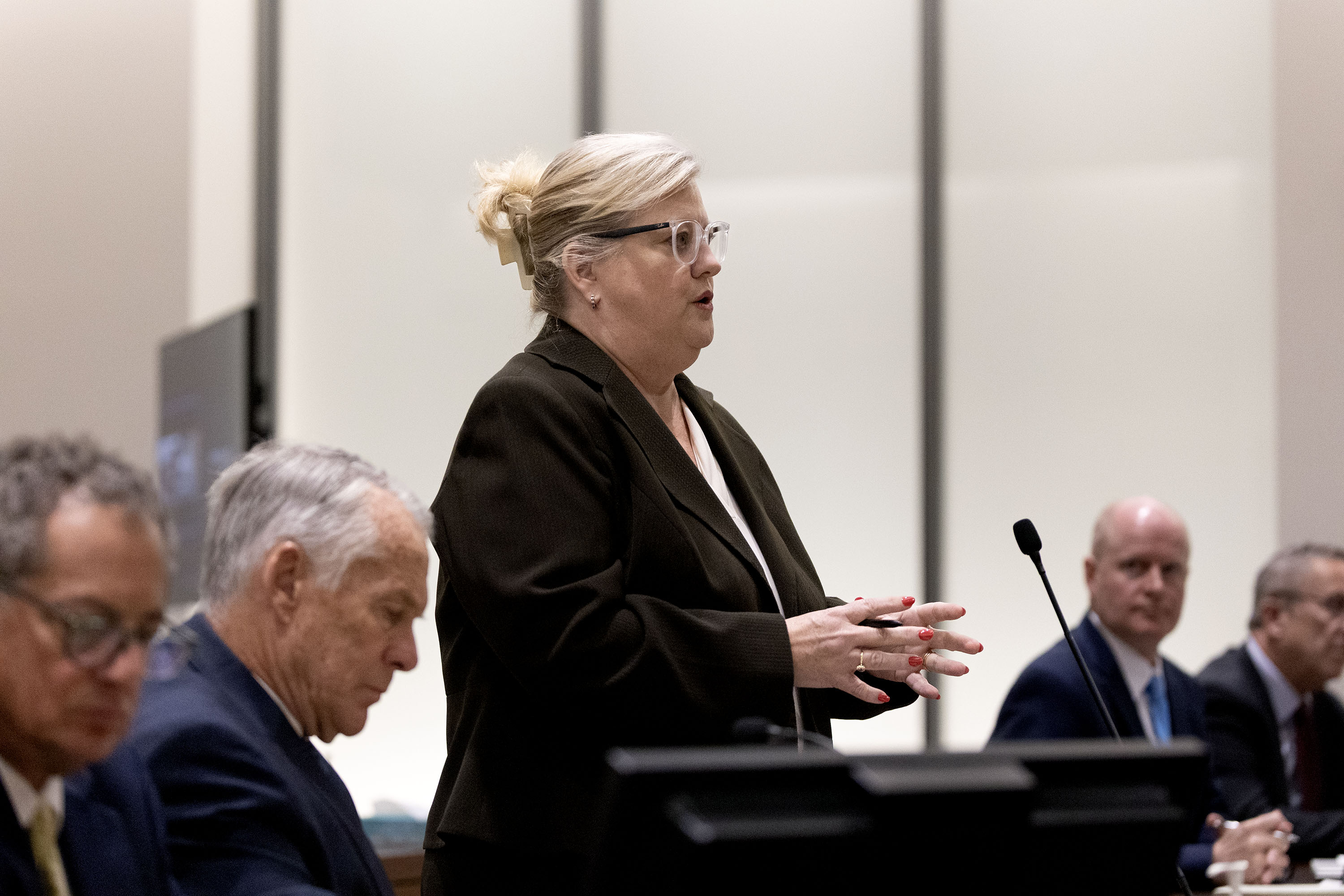 Defense attorney Kathryn Nester, who is representing Tyler Robinson, the man accused of killing Charlie Kirk at Utah Valley University, speaks during a waiver hearing in Utah County Court in Provo on Monday.