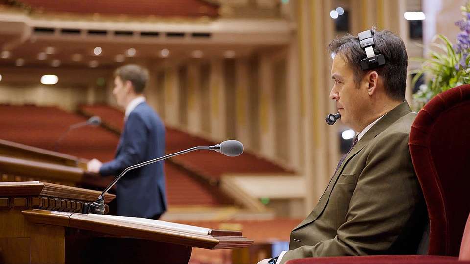 Members of the broadcast team check production elements in preparation for broadcasting general conference. A new video in the “Behind the Scenes of General Conference” series from The Church of Jesus Christ of Latter-day Saints highlights the broadcast team.