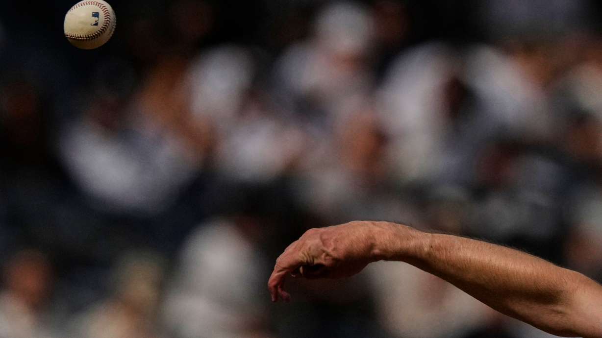 New York Yankees' Cam Schlittler pitches during the fifth inning of a baseball game against the Baltimore Orioles Saturday, Sept. 27, 2025, in New York.