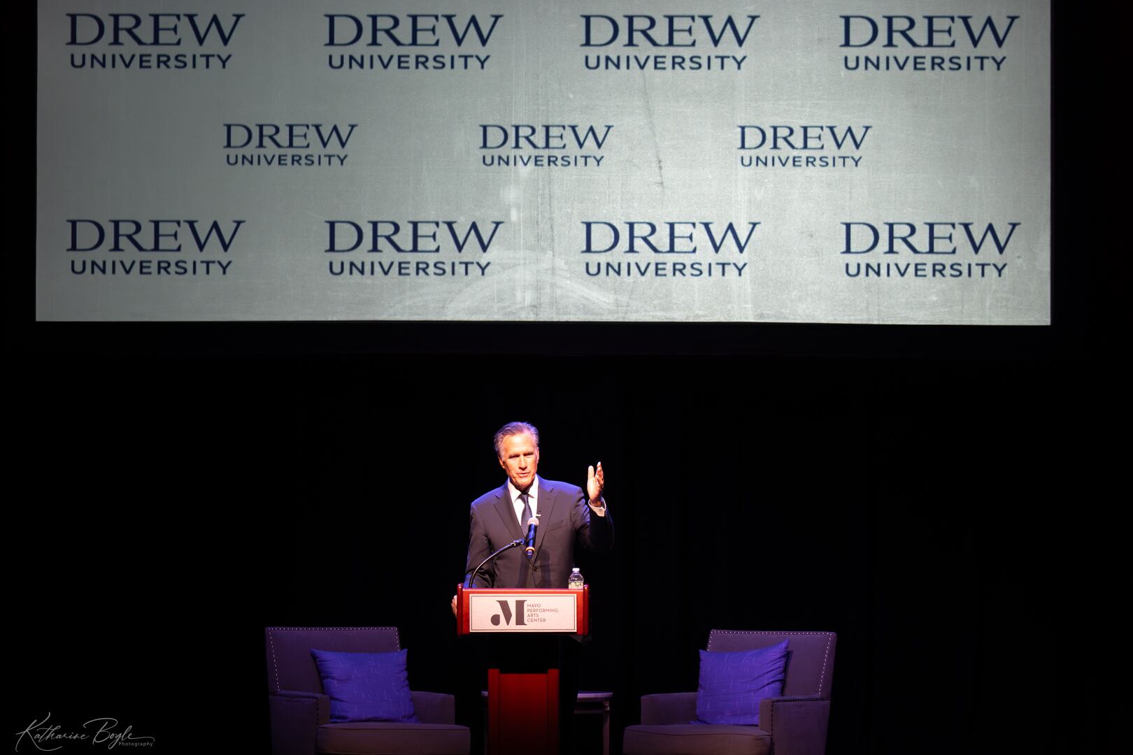 Former Utah Sen. Mitt Romney speaks at the Mayo Performing Arts Center in Morristown, N.J., Monday. Romney called for an end to "lawfare" in his speech.