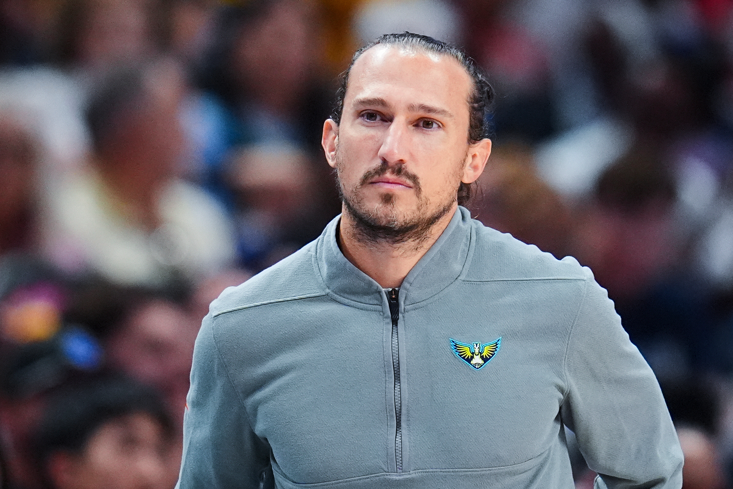 FILE - Dallas Wings head coach Chris Koclanes looks on during the first half of a WNBA basketball game against the Indiana Fever, Friday, Aug. 1, 2025, in Dallas. 