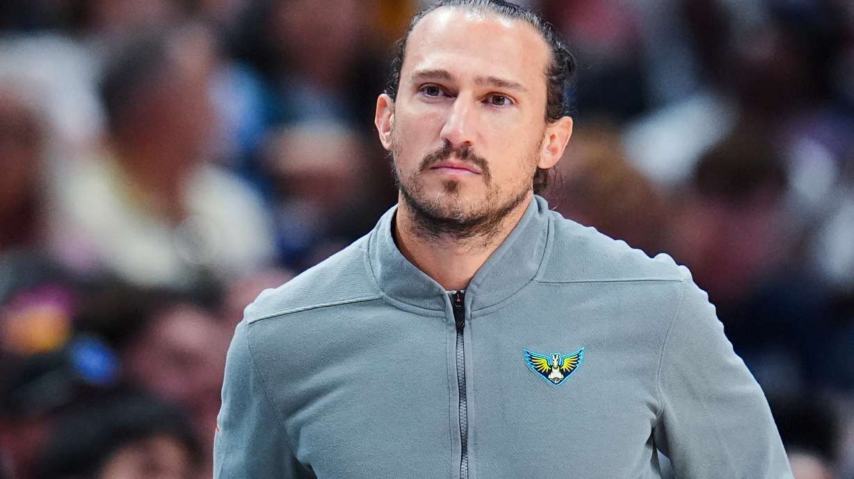 FILE - Dallas Wings head coach Chris Koclanes looks on during the first half of a WNBA basketball game against the Indiana Fever, Friday, Aug. 1, 2025, in Dallas.