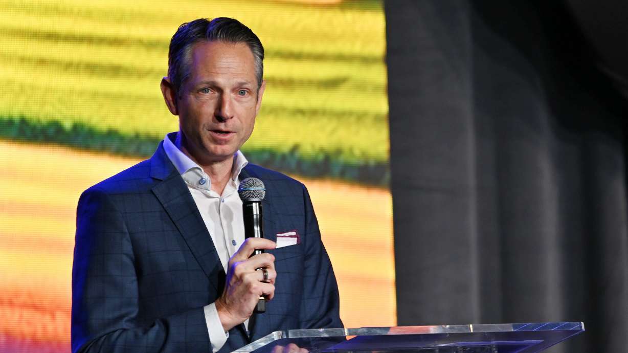 Derek Miller, president and CEO of the Salt Lake Chamber, at the One Utah Summit at Grand America in Salt Lake City on April 12, 2024. A statewide chamber of commerce was unveiled on Tuesday.