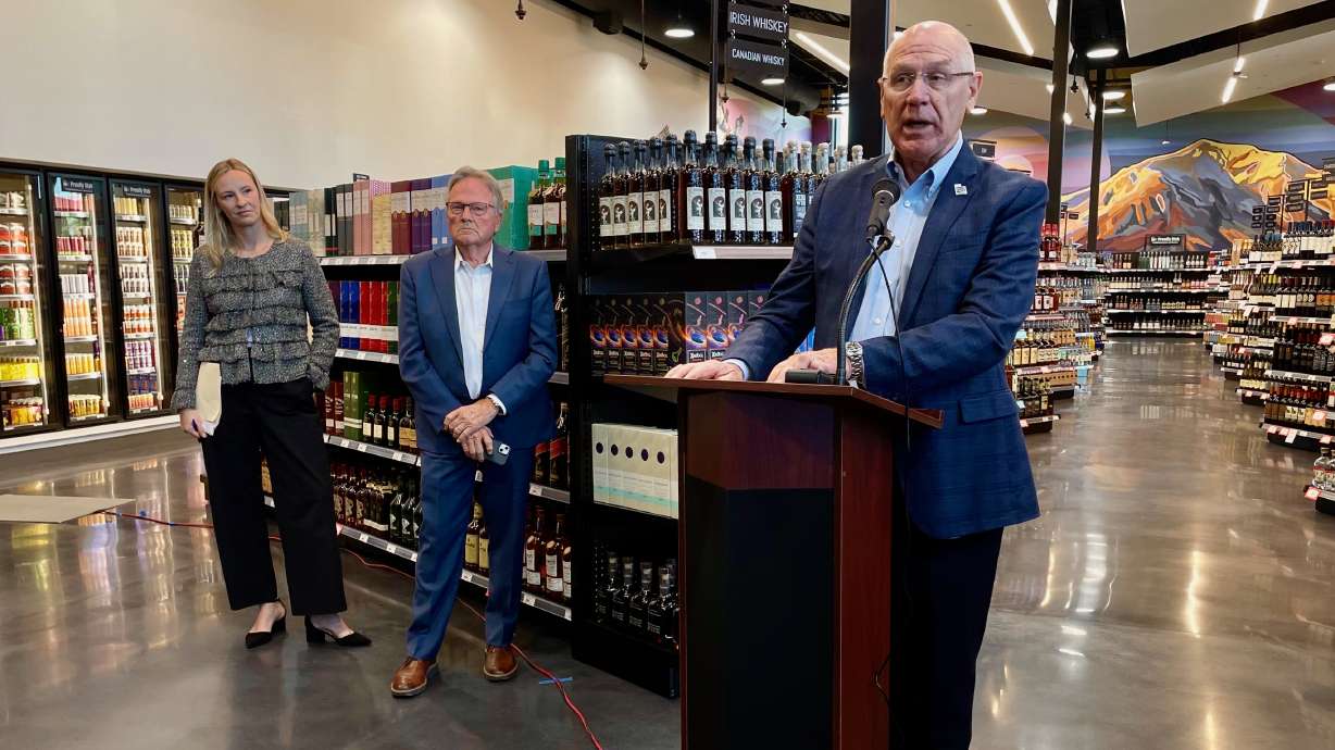 Steven Handy, chairman of Utah's Alcoholic Beverage Services Commission, speaks at the inauguration of a new state liquor store in Marriott-Slaterville on Wednesday.