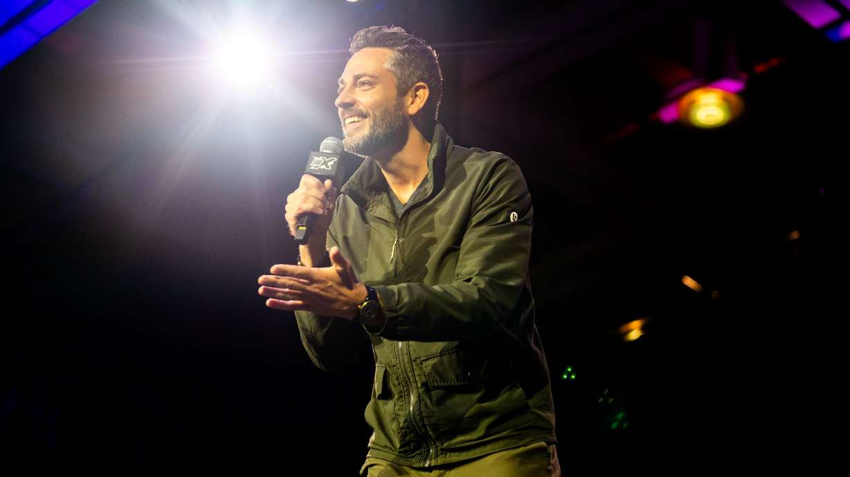 Zachary Levi speaks at FanX Salt Lake Pop Culture and Comic Convention at the Salt Palace Convention Center in Salt Lake City on Thursday, Sept. 25.