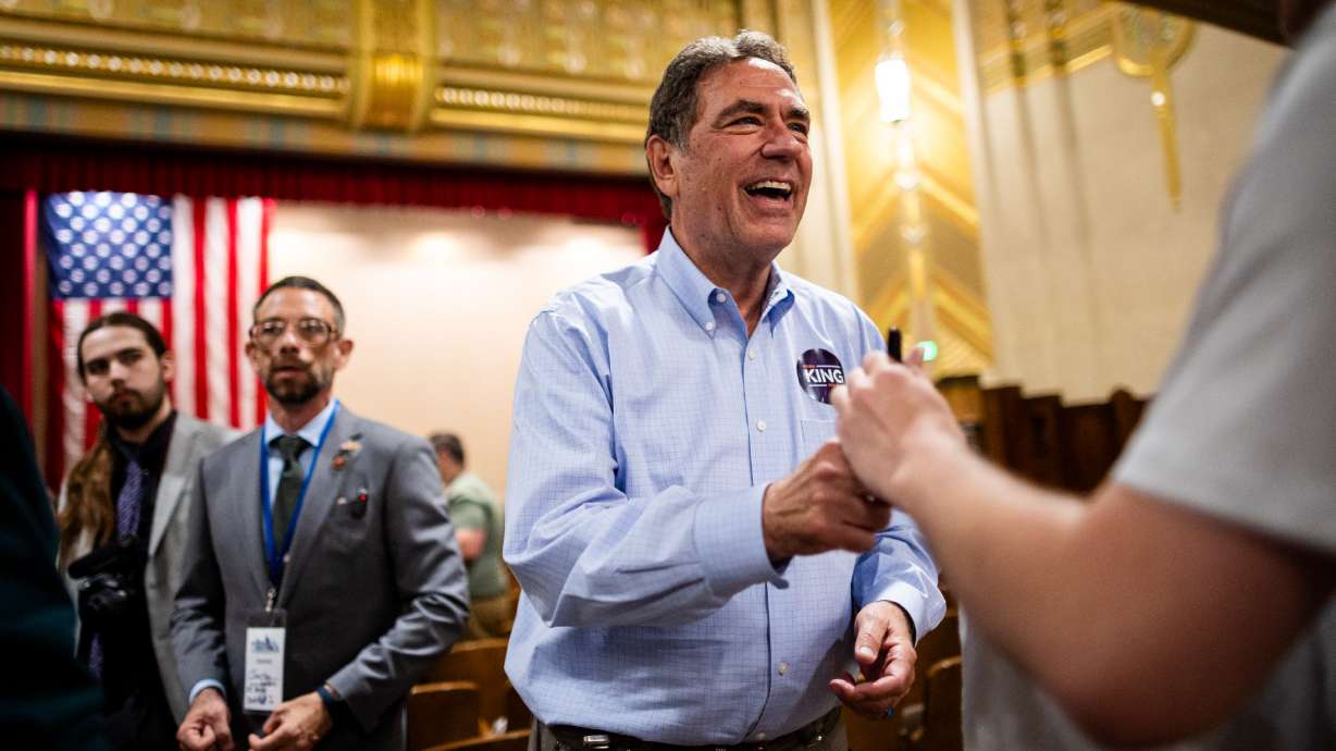 Utah Democratic Party Leader Brian King is urging Democrats to "come home" to the party and no longer register as Republicans in an effort to influence GOP primary elections. King is seen at the 2025 Utah State Democratic Party Organizing Convention in Ogden on May 31.