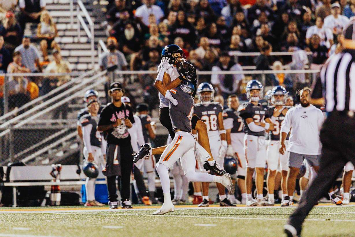 Lone Peak and Skyridge during a Utah high school football game, Thursday, Oct. 2, 2025 in Lehi, Utah.