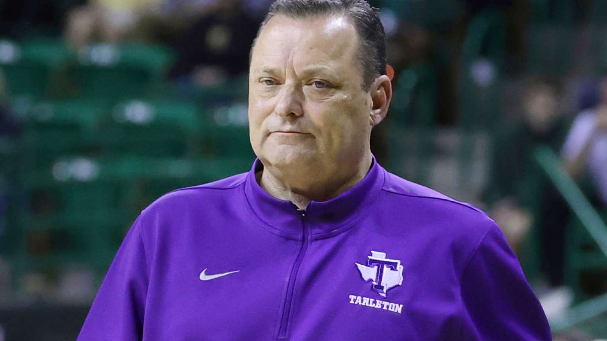 FILE - Tarleton State head coach Billy Gillispie looks on during the first half of an NCAA college basketball game against Baylor, Tuesday, Dec. 6, 2022, in Waco, Texas.