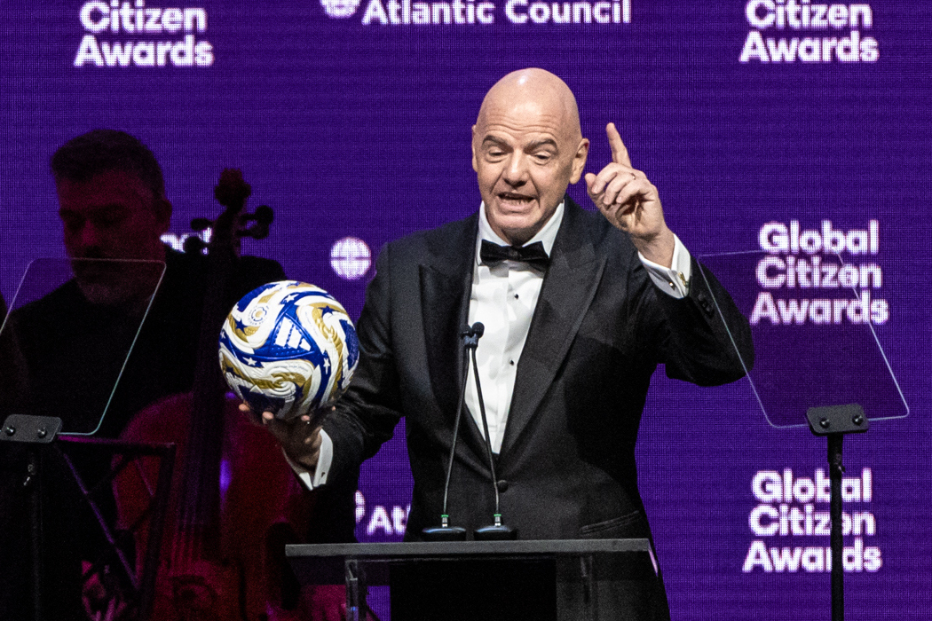 President of the Federation Internationale de Football Association (FIFA) Gianni Infantino speaks at the Global Citizen Awards ceremony, Wednesday, Sept. 24, 2025, in New York.
