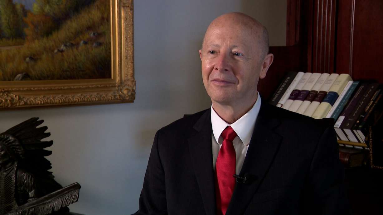 Richard Turley, former assistant church historian, speaks with KSL-TV on Friday. Turley said while a general conference without a First Presidency is rare, it has happened before.