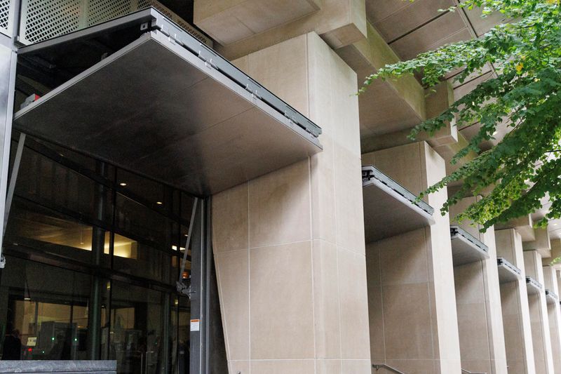 Steel protective doors remain open at Mark O. Hatfield Federal Courthouse in Portland, Oregon, Friday.