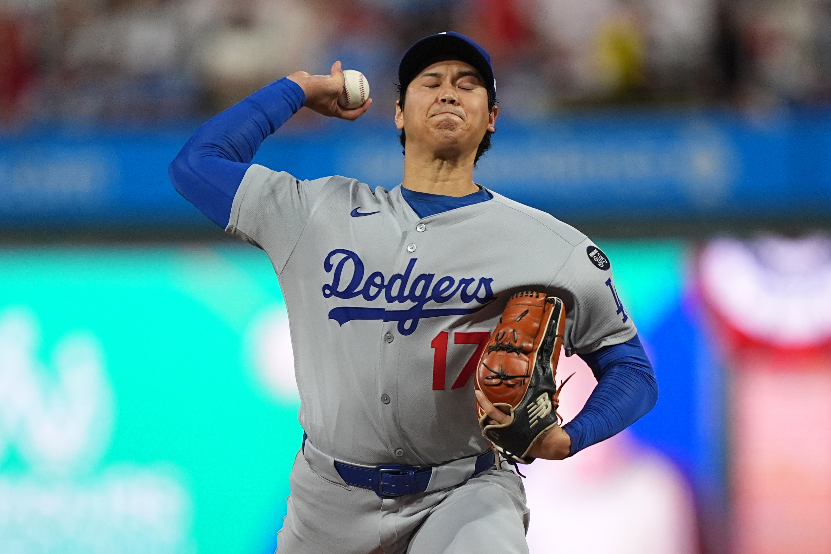 Los Angeles Dodgers' Shohei Ohtani pitches during the first inning in Game 1 of baseball's National League Division Series, Saturday, Oct. 4, 2025, in Philadelphia. 