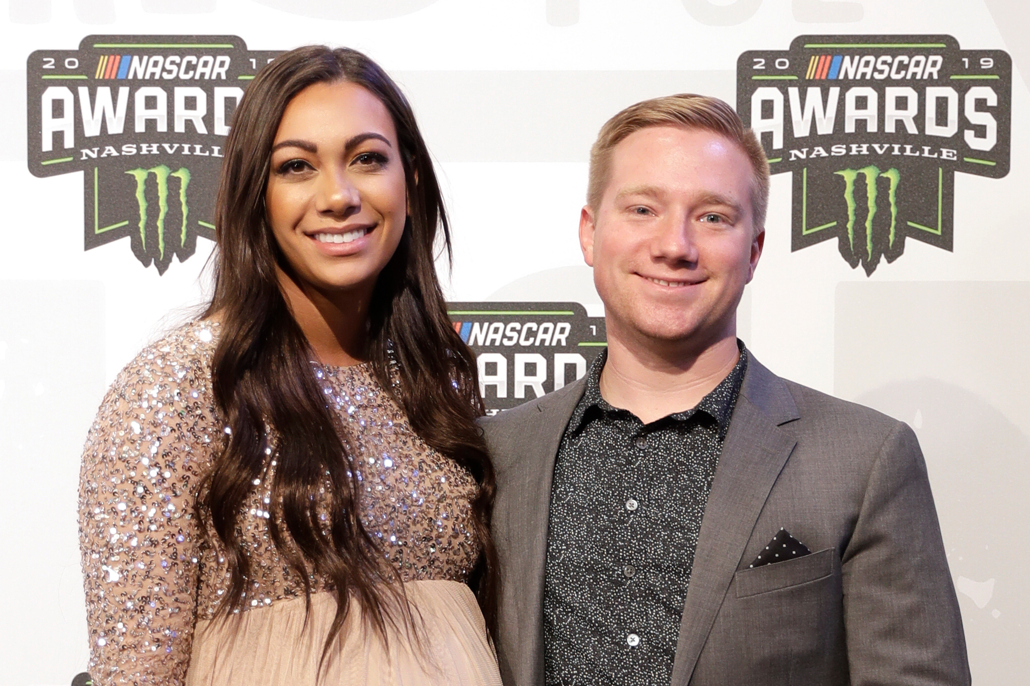 FILE - Tyler Reddick, right, and Alexa DeLeon arrive for the NASCAR Cup Series Awards Dec. 5, 2019, in Nashville, Tenn.