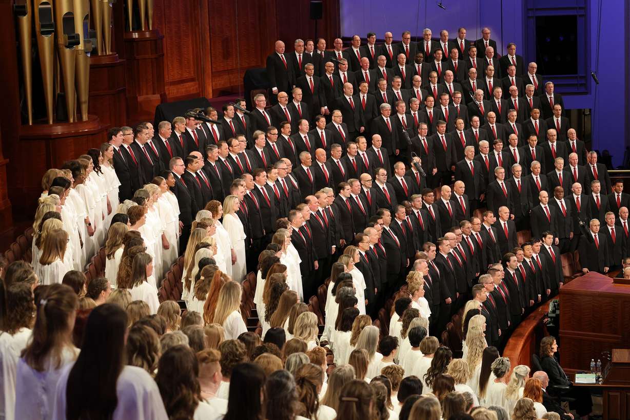 The Tabernacle Choir at Temple Square sings during the funeral for President Russell M. Nelson at the Conference Center of The Church of Jesus Christ of Latter-day Saints in Salt Lake City on Tuesday.