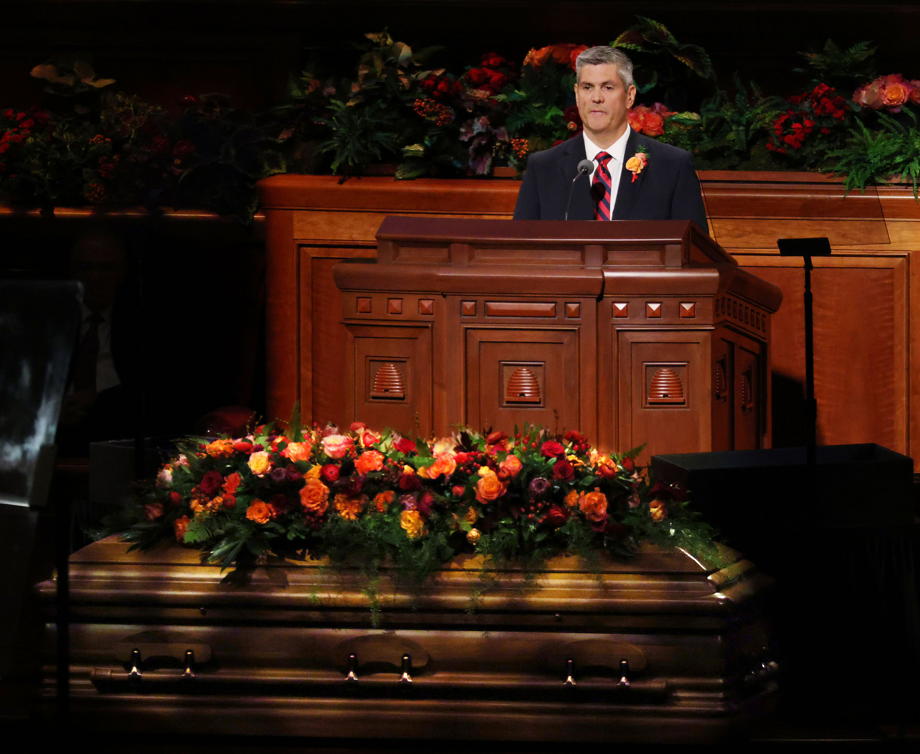 Russell M. Nelson Jr. speaks during his father's funeral at the Conference Center of The Church of Jesus Christ of Latter-day Saints in Salt Lake City on Tuesday.