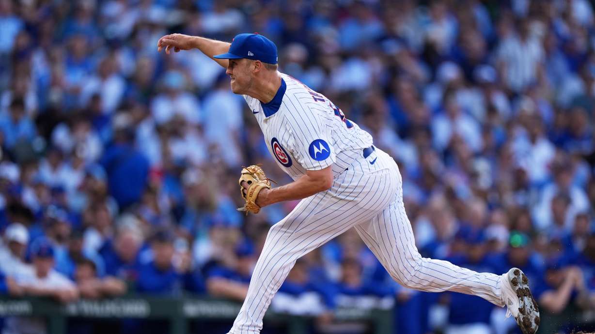Chicago Cubs' Jameson Taillon throws during the first inning of Game 3 of a National League wild card baseball game against the San Diego Padres Thursday, Oct. 2, 2025, in Chicago.