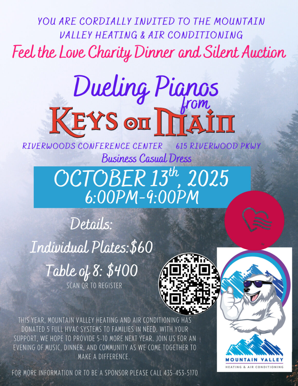 A flyer promoting Mountain Valley Heating and Air Conditioning's gala on Oct. 13 in Logan.