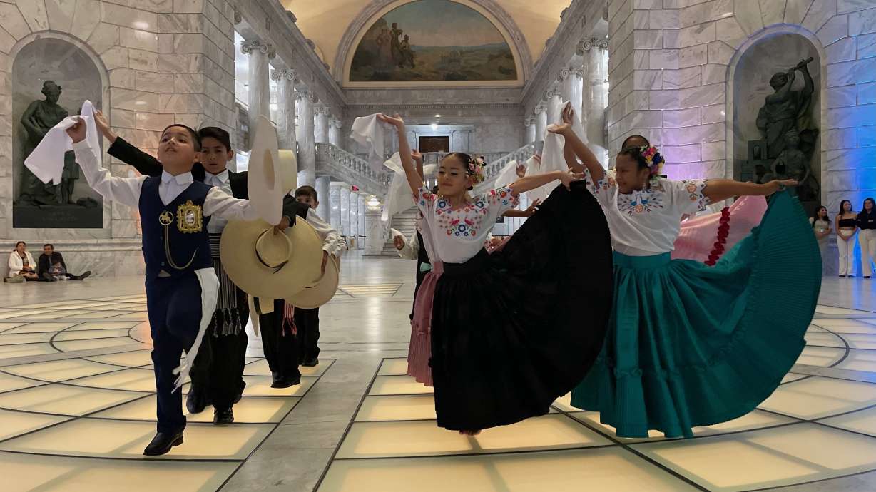 A contingent of dancers from Utah's Peruvian community showed off their traditional dancing skills at the Utah Capitol in Salt Lake City on Tuesday, Día de la Marinera in Peru.