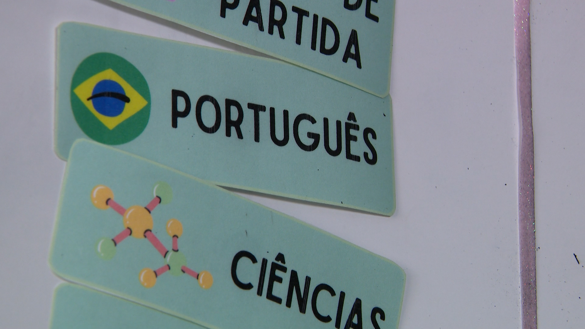 Signs in Brazilian Portuguese hang in Ketelyn Chaves' fifth-grade classroom at Rose Springs Elementary School, Tuesday. Chaves' classes are completely in Portuguese as part of a language immersion program.
