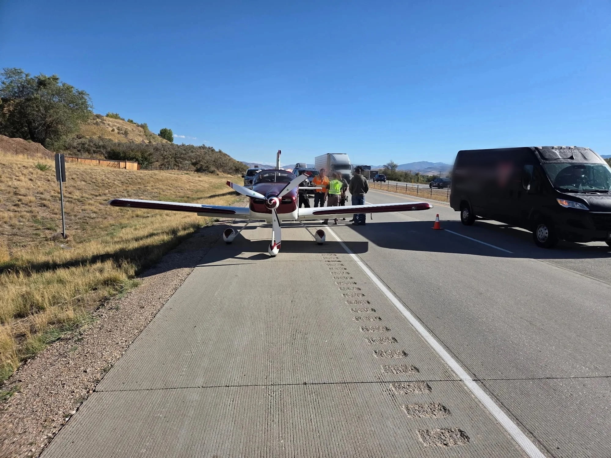 A small plane made an emergency landing on on I-84 in Morgan County on Tuesday.