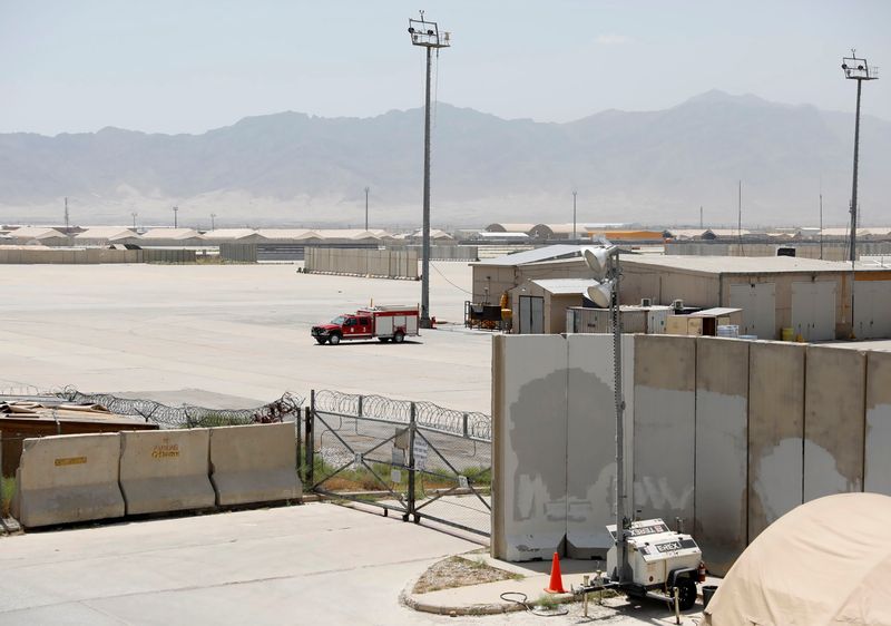 A firefighter vehicle is seen in Bagram U.S. air base, after American troops vacated it, in Parwan province, Afghanistan, on July 5, 2021.