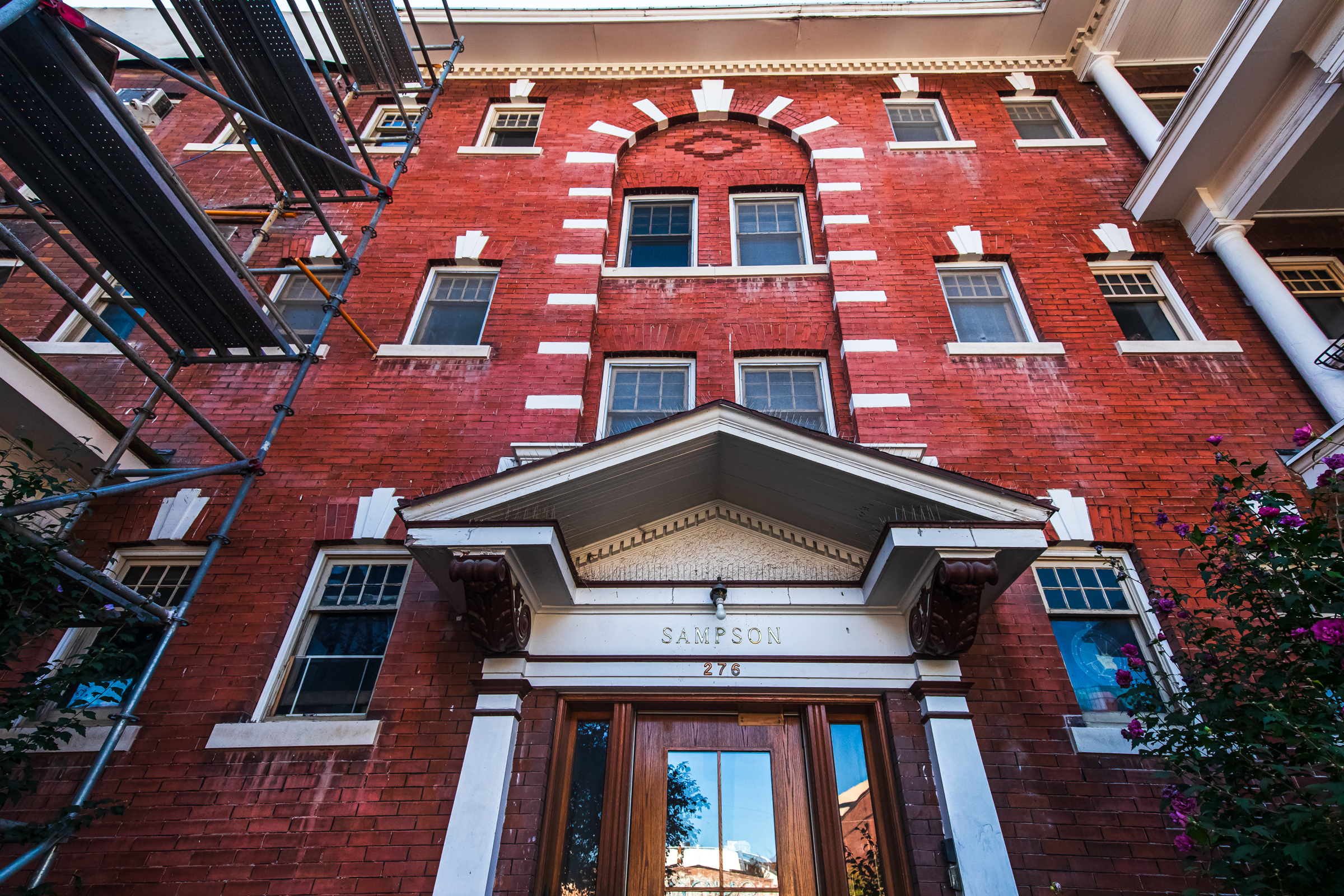 The exterior of the Sampson Flats building on Tuesday. The historic building has recently undergone preservation renovations, per its owners.