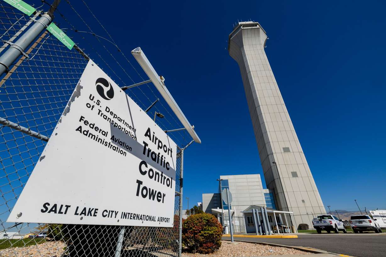 The airport traffic control tower at Salt Lake City International Airport in Salt Lake City on Wednesday.