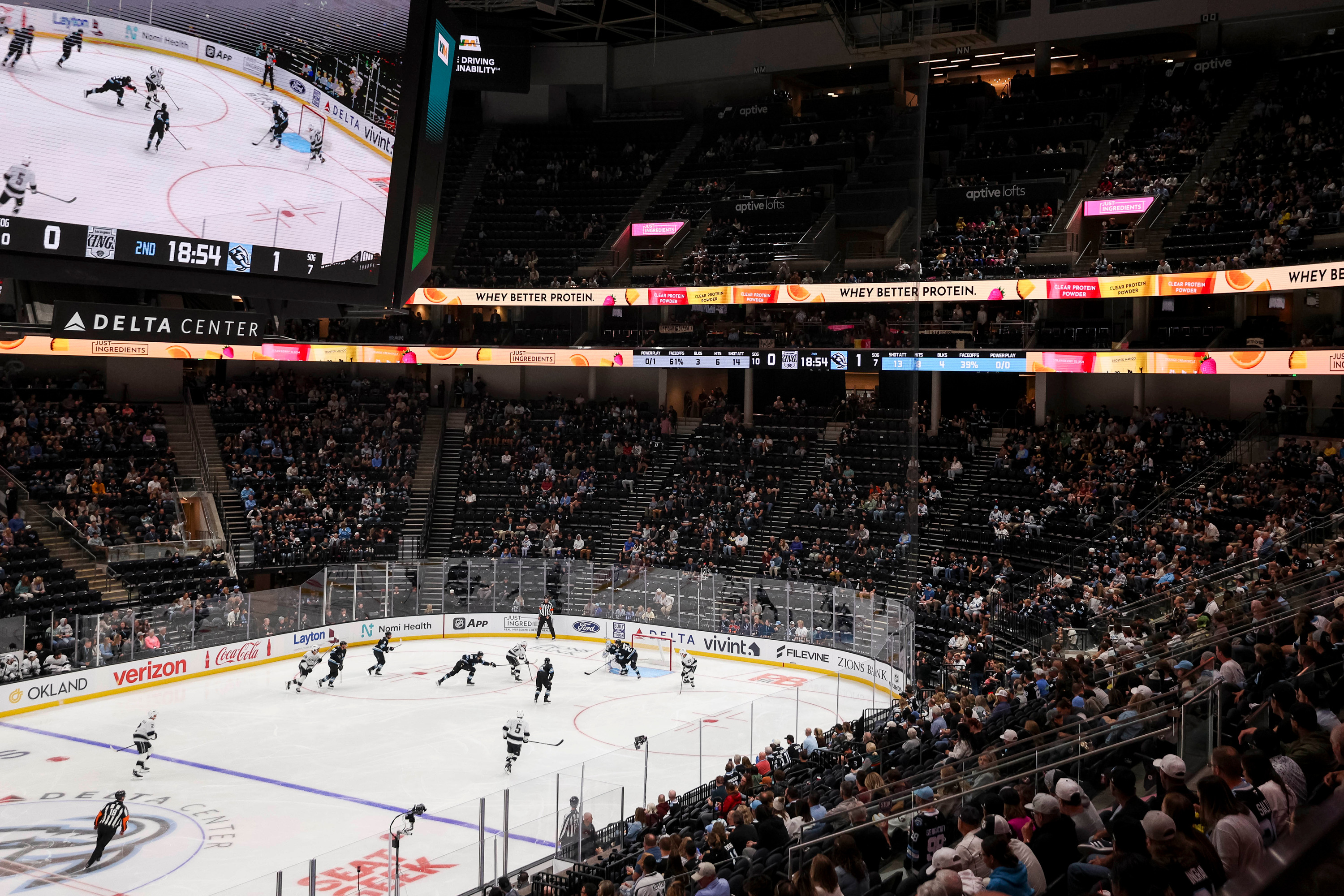 The Utah Mammoth plays the Los Angeles Kings in an NHL preseason game at the Delta Center in Salt Lake City on Thursday, Oct. 2, 2025.