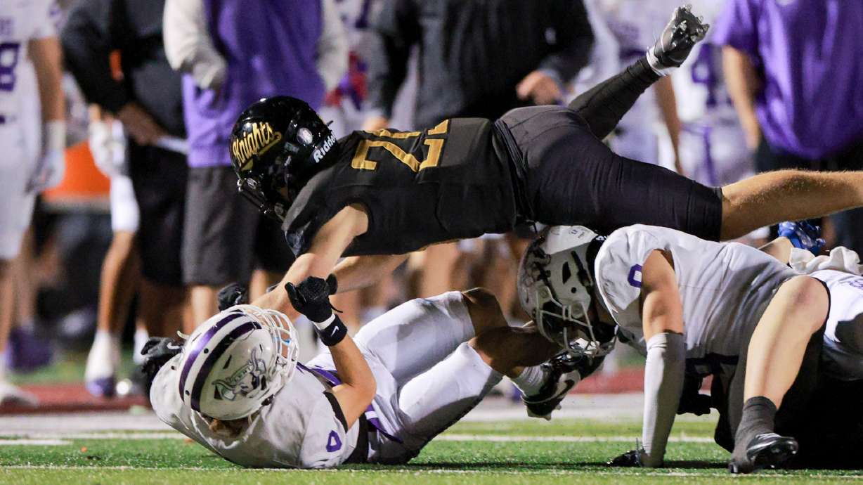 Lehi plays Lone Peak in a football game at Lone Peak High School in Highland on Thursday, Oct. 9, 2025.