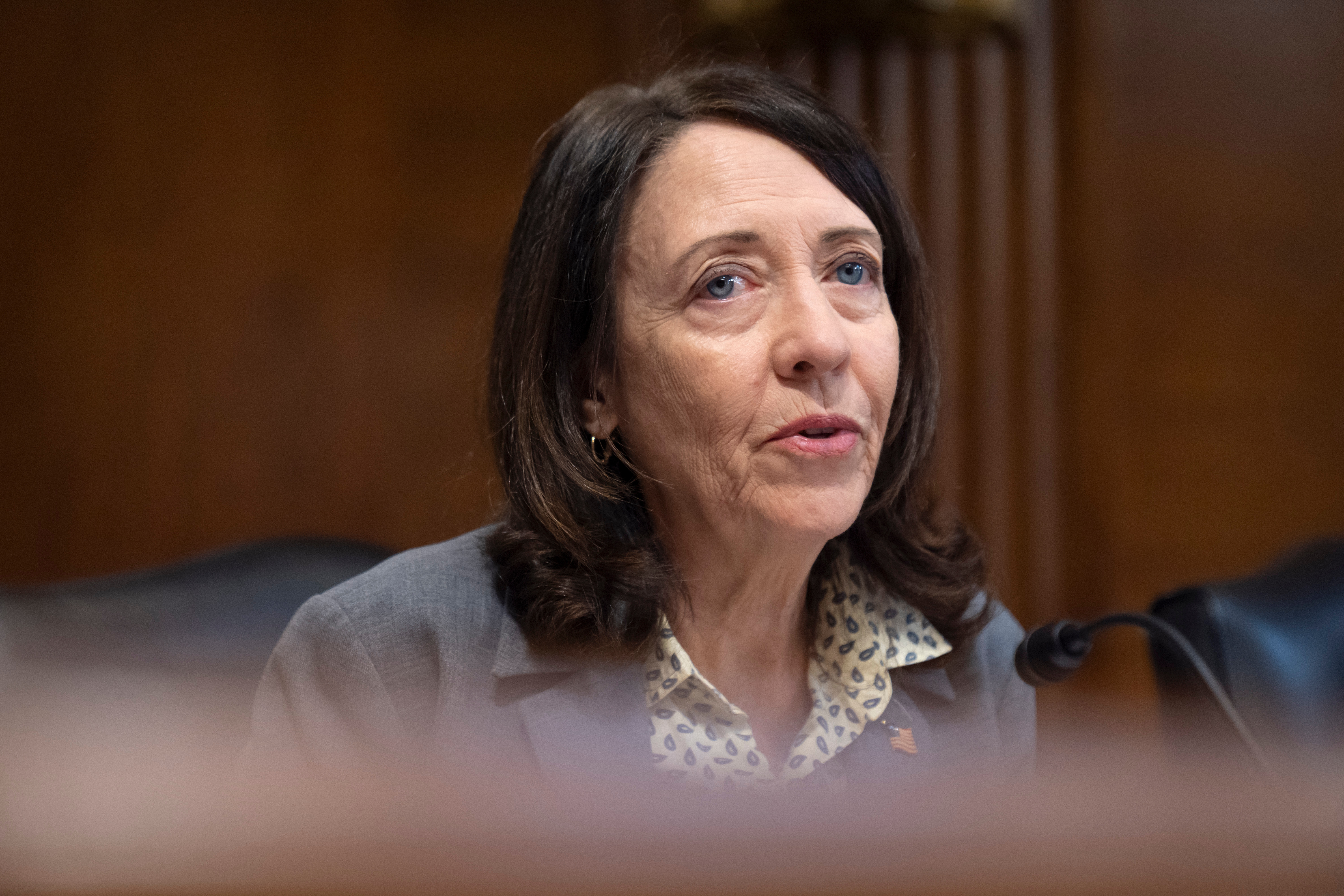 FILE - Sen. Maria Cantwell, D-Wash., speaks during a hearing of the Senate Committee on Energy and Natural Resources on Capitol Hill, Thursday, July 10, 2025, in Washington.