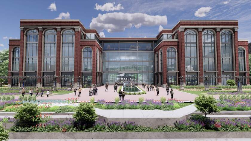 A rendering of a new administration building at Brigham Young University, to be constructed after the current Abraham O. Smoot Administration Building is demolished. The university's Board of Trustees announced on Thursday that it has approved plans for construction.