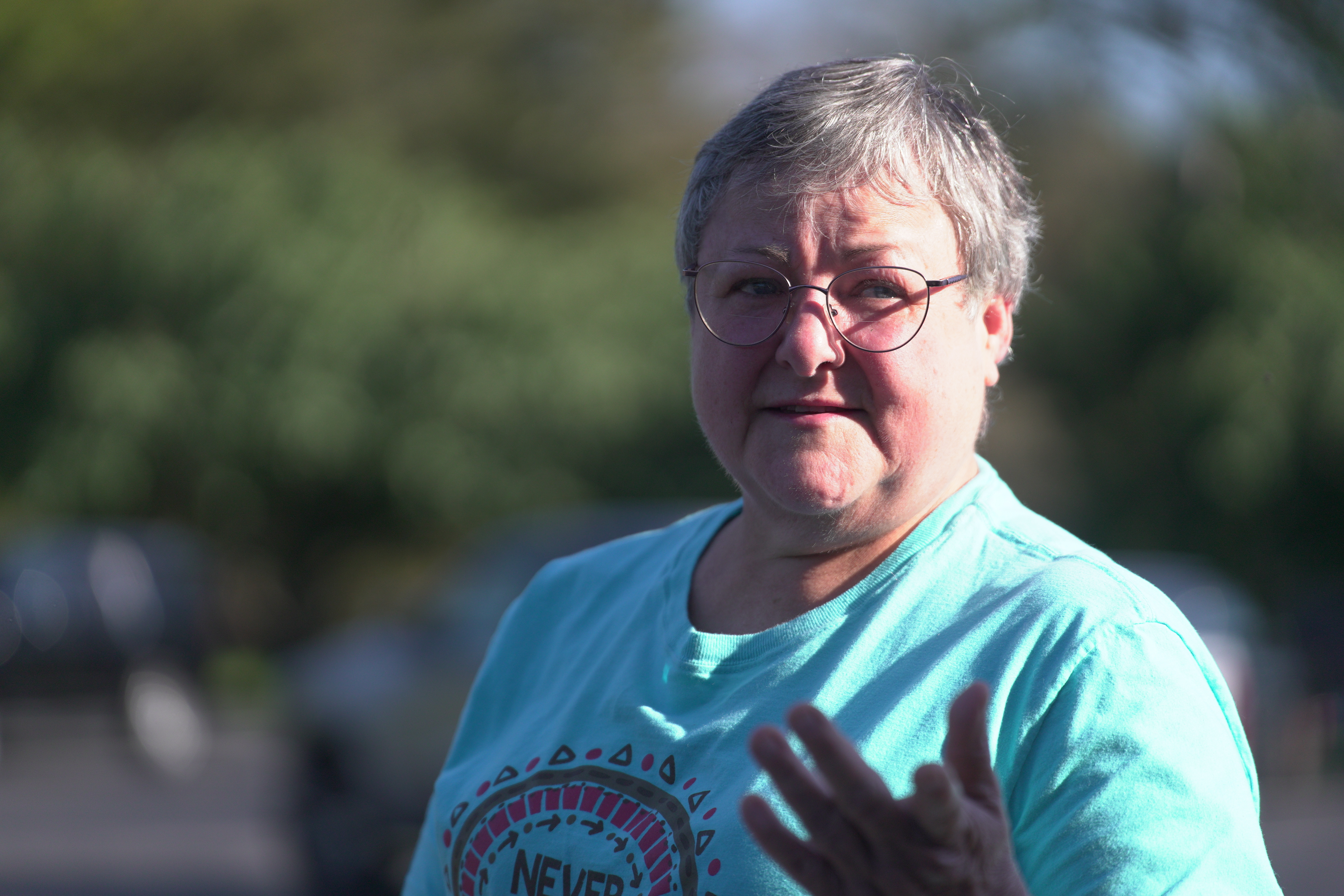 Janie Brown after the vigil held at Hurricane Chapel in McEwen, Tenn., on Saturday. She was one of many who came to the vigil for the victims of the explosion at Accurate Energetic Systems.