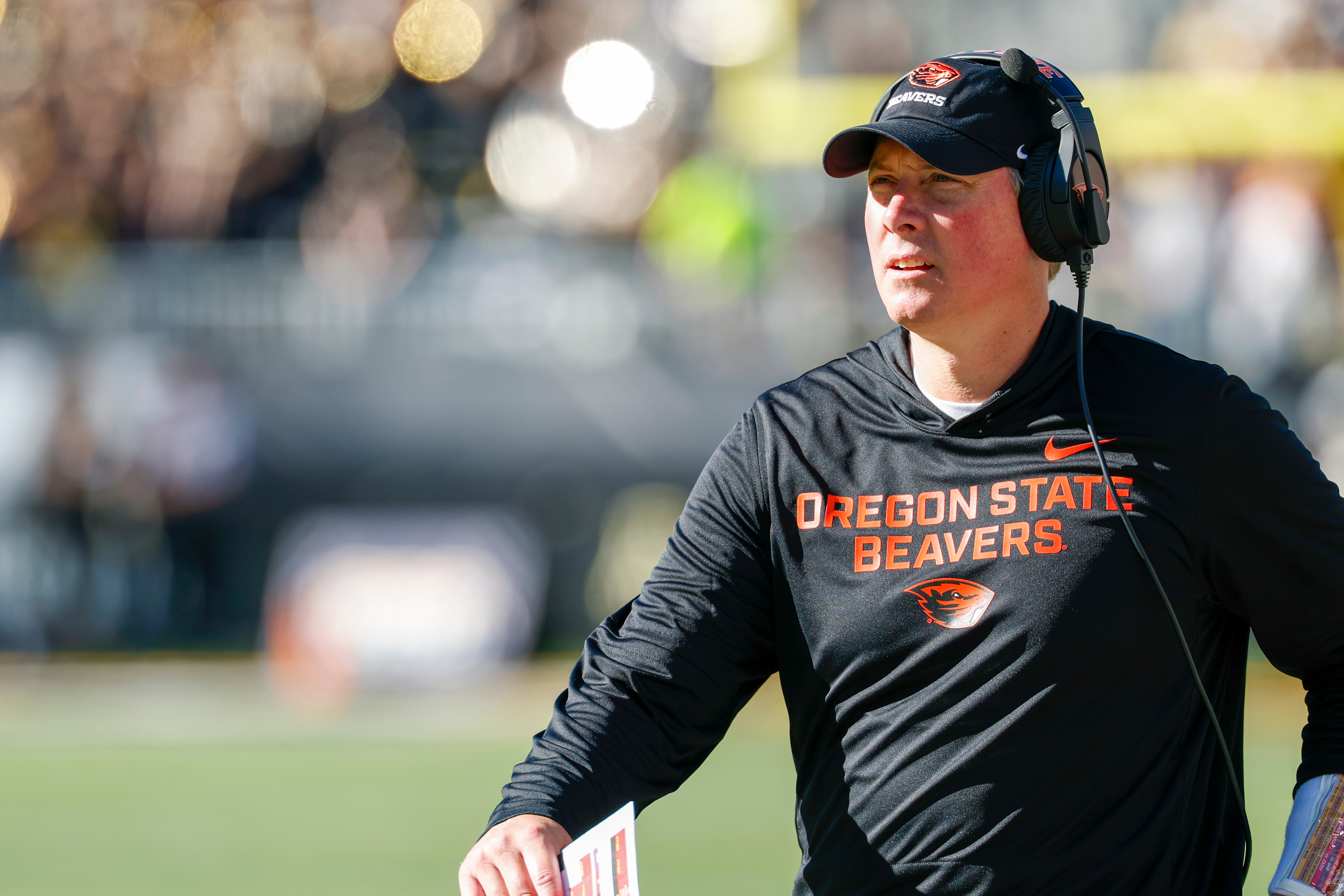 Oregon State head coach Trent Bray watches as his team plays against Appalachian State during the first half of an NCAA college football game in Boone, N.C., Saturday, Oct. 4, 2025.