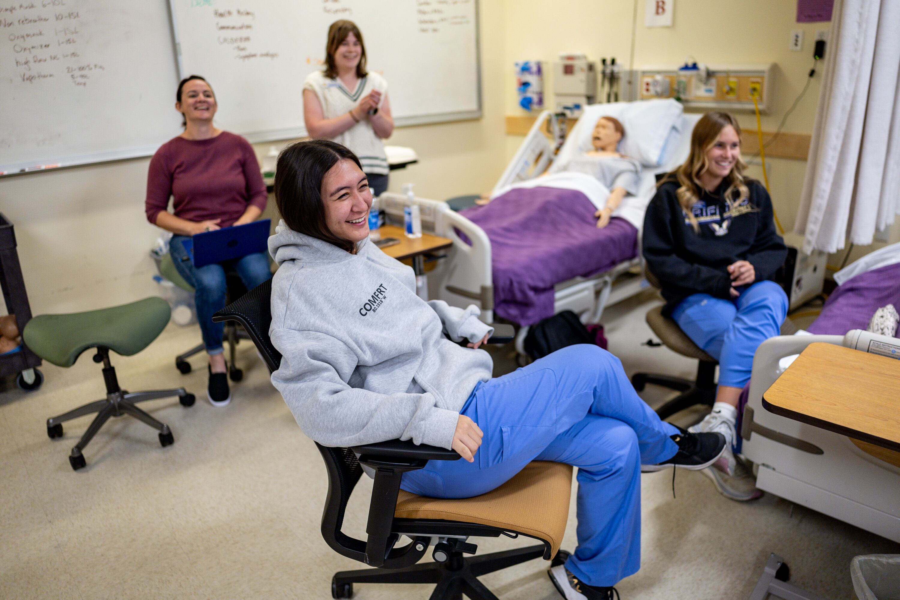 Second semester nursing student Keely Kahana, center, participates in a Foundations 2 lab class at Westminster's School of Nursing and Health Sciences in Salt Lake City on Sept. 24.