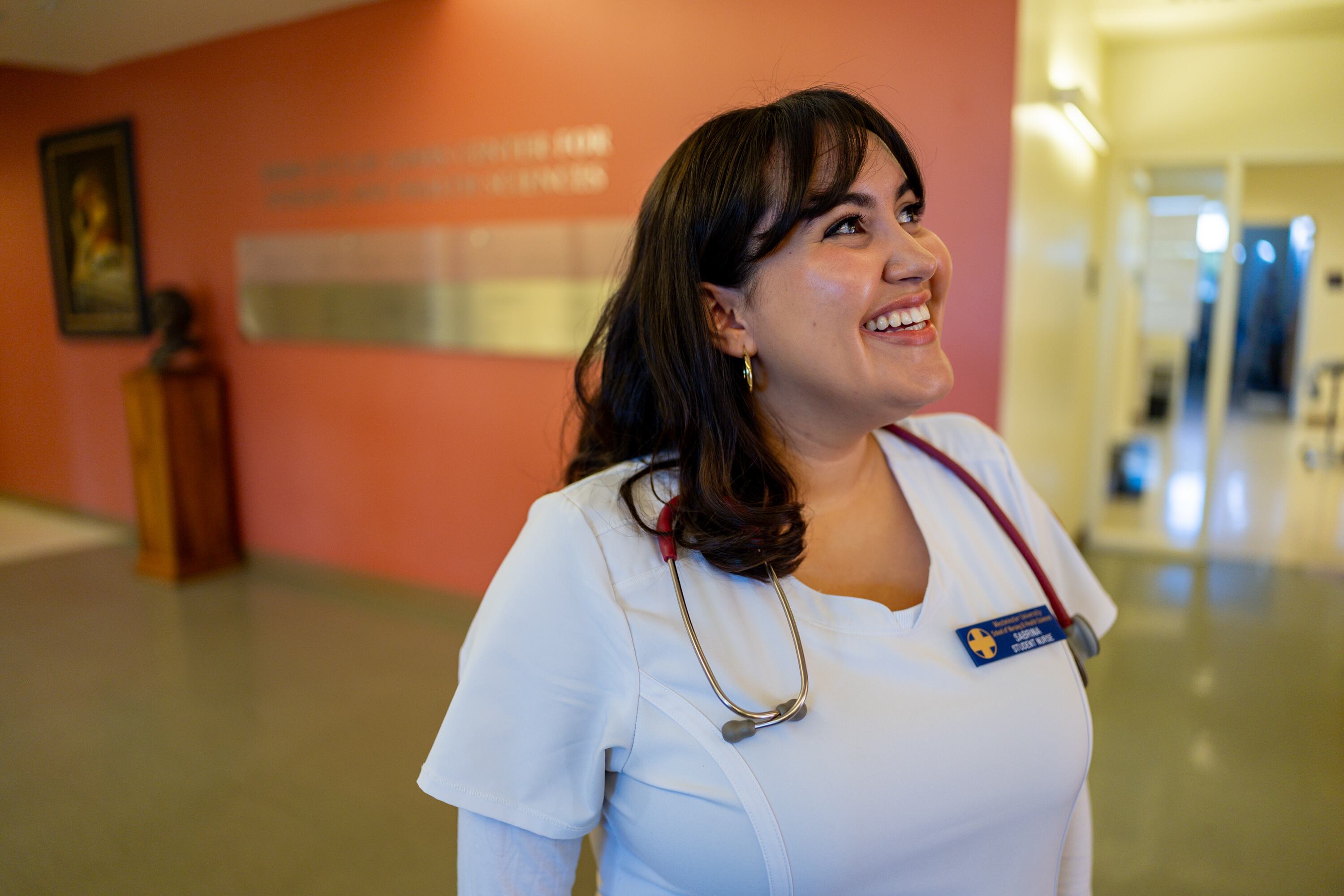Third semester nursing student Sabrina Alff poses at Westminster's School of Nursing and Health Sciences in Salt Lake City on Sept. 24.