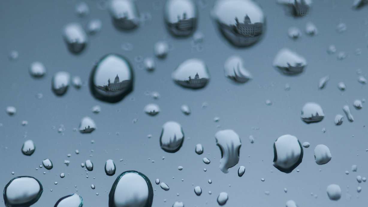 The Utah state Capitol is reflected in water droplets on a window in Salt Lake City on Oct. 4. Salt Lake City has received more than 4 inches of rain this month, breaking an October record set in 1981, and more rain is forecast.